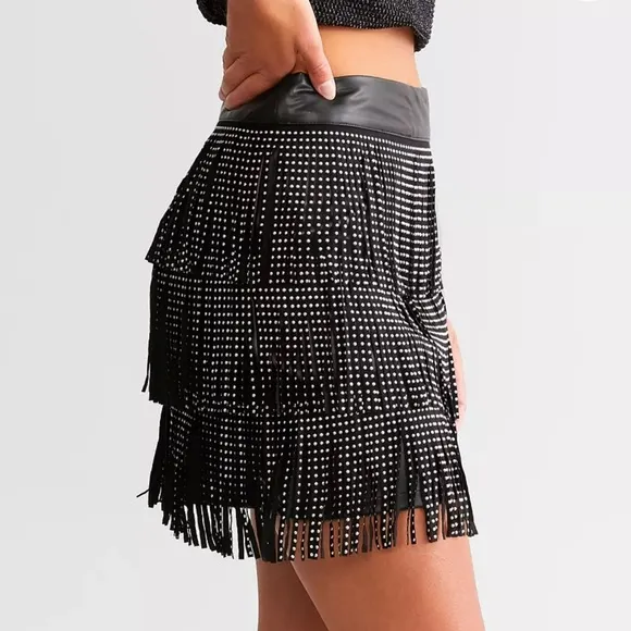 Blue B Collection Black Embellished Tiered Mini Skirt