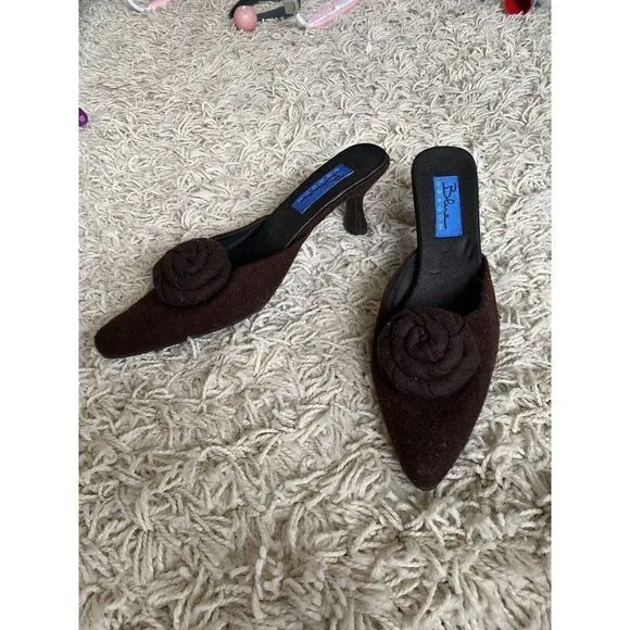 Blue Dragon Kitten Heels Shoes Brown Wool Floral 9 Pointed Pointy