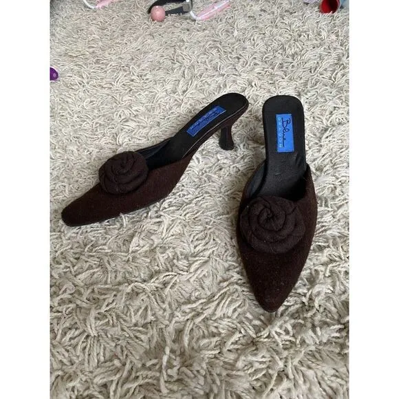 Blue Dragon Kitten Heels Shoes Brown Wool Floral 9 Pointed Pointy