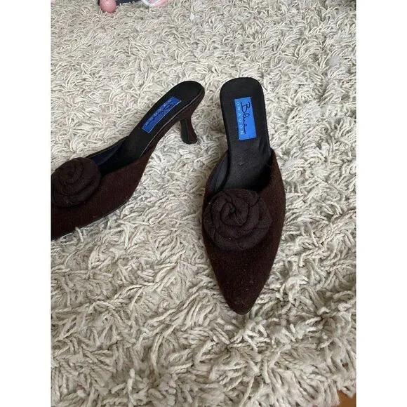 Blue Dragon Kitten Heels Shoes Brown Wool Floral 9 Pointed Pointy