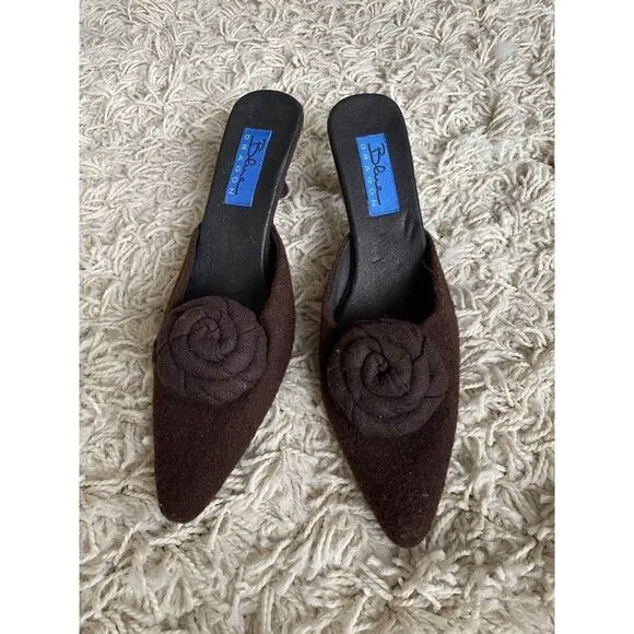 Blue Dragon Kitten Heels Shoes Brown Wool Floral 9 Pointed Pointy