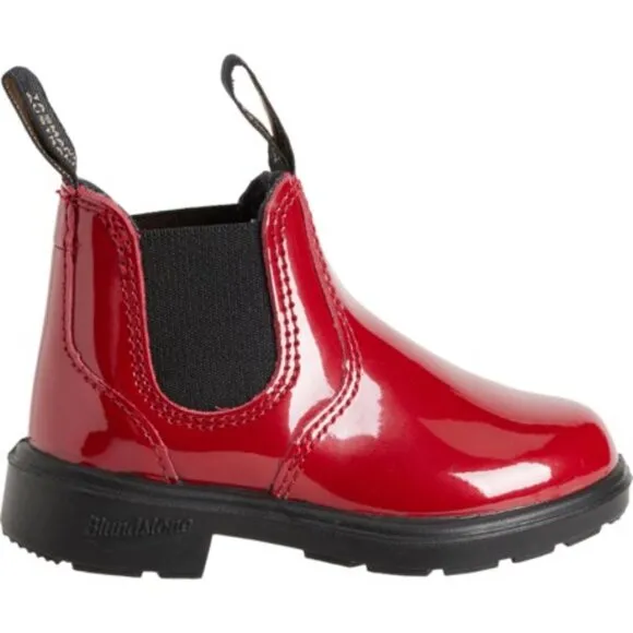Blundstone Red Low-Heel Chelsea  shiny red patent leather boot. 2253. Size: 5, 6