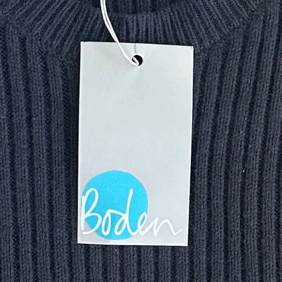 Boden Fit-and-Flare Ribbed Knit Sweater Dress Wool/Cashmere Black Size 4P NWT
