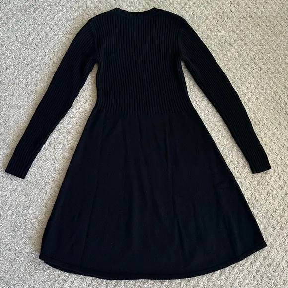 Boden Fit-and-Flare Ribbed Knit Sweater Dress Wool/Cashmere Black Size 4P NWT