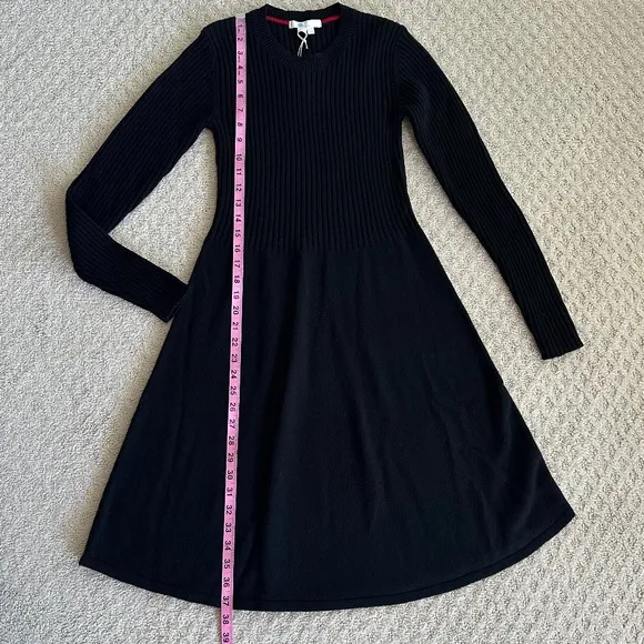 Boden Fit-and-Flare Ribbed Knit Sweater Dress Wool/Cashmere Black Size 4P NWT