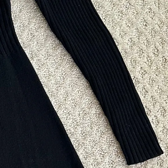 Boden Fit-and-Flare Ribbed Knit Sweater Dress Wool/Cashmere Black Size 4P NWT