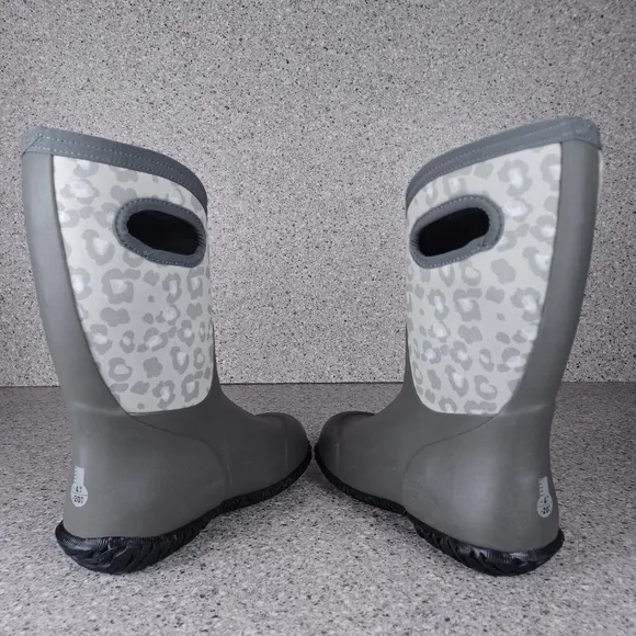 BOGS Boots Waterproof Durham Kids Shoes Gray Cheetah Leopard