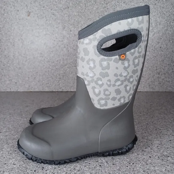 BOGS Boots Waterproof Durham Kids Shoes Gray Cheetah Leopard