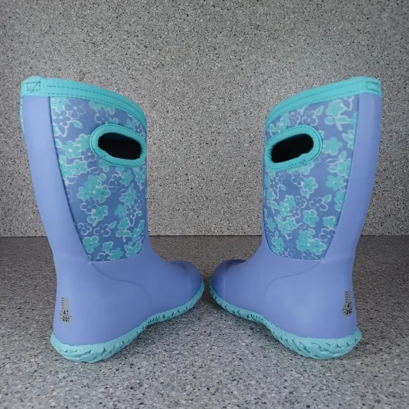 BOGS Boots Waterproof Durham Kids Shoes Purple Teal Floral Flowers