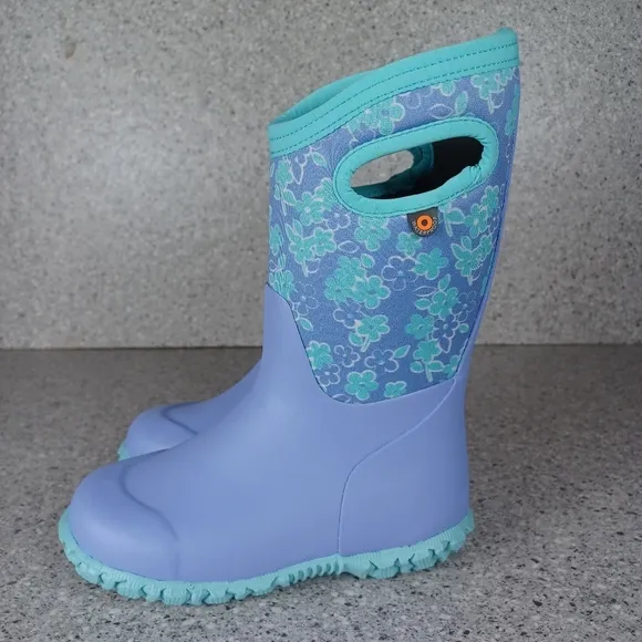 BOGS Boots Waterproof Durham Kids Shoes Purple Teal Floral Flowers