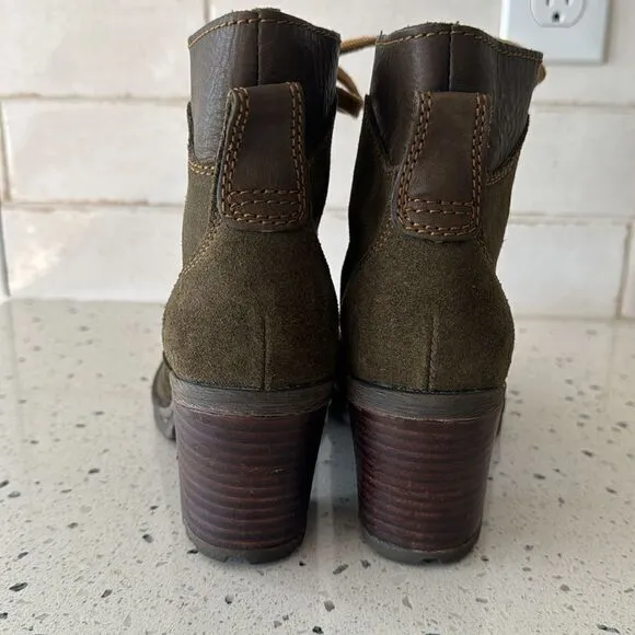 BORN Ronnie Women’s Olive Green Suede Leather Block Heel Lace Up Boots Size 6.5