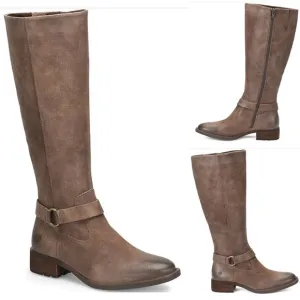 Born Taupe Brown Saddler Distressed Suede Tall Corduroy Lined Riding Boots - 8.5