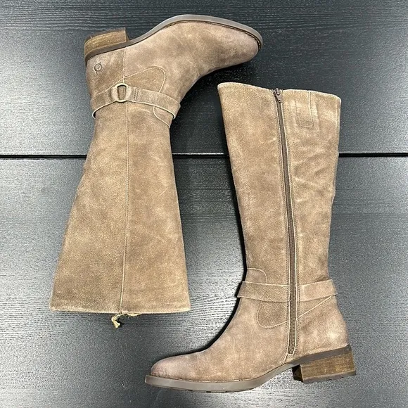Born Taupe Brown Saddler Distressed Suede Tall Corduroy Lined Riding Boots - 8.5