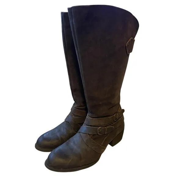 Born Womans 9 Moana Heavy Leather Western Riding Boots Motorcycle Buckle Brown