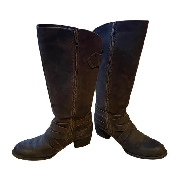 Born Womans 9 Moana Heavy Leather Western Riding Boots Motorcycle Buckle Brown