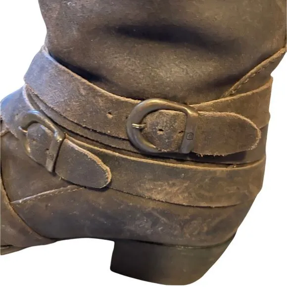 Born Womans 9 Moana Heavy Leather Western Riding Boots Motorcycle Buckle Brown