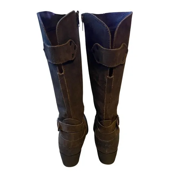 Born Womans 9 Moana Heavy Leather Western Riding Boots Motorcycle Buckle Brown