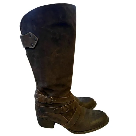 Born Womans 9 Moana Heavy Leather Western Riding Boots Motorcycle Buckle Brown