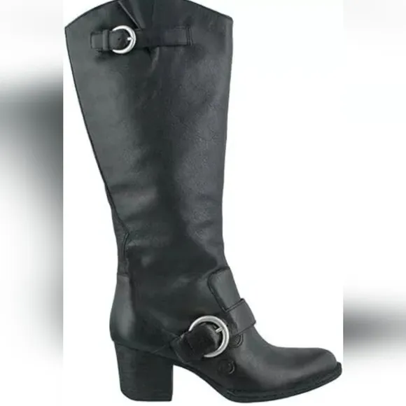 Born Women Shaylee Tall Leather Buckle Heels Boots shoes sz 6.5M
