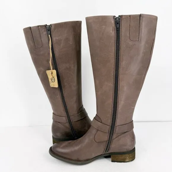 BORN Womens Saddler Tall Riding Boots Size 8M EU 39 Wide Calf Brown Leather NIB