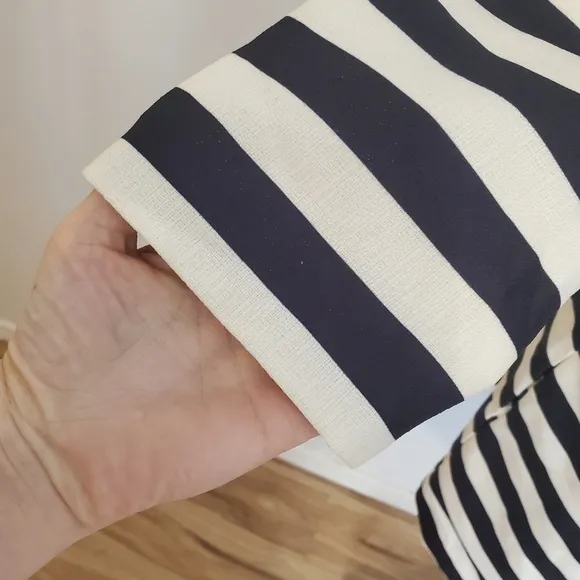 Boston Proper | Black &amp; White Striped PeaCoat Blazer Statement Jacket - Size: 10