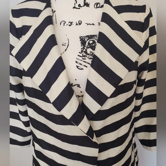 Boston Proper | Black &amp; White Striped PeaCoat Blazer Statement Jacket - Size: 10