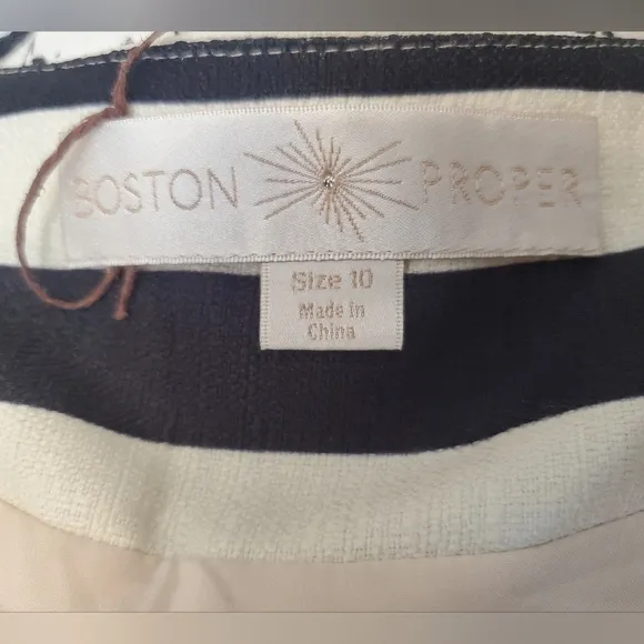 Boston Proper | Black &amp; White Striped PeaCoat Blazer Statement Jacket - Size: 10