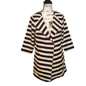 Boston Proper | Black &amp; White Striped PeaCoat Blazer Statement Jacket - Size: 10