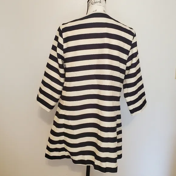Boston Proper | Black &amp; White Striped PeaCoat Blazer Statement Jacket - Size: 10