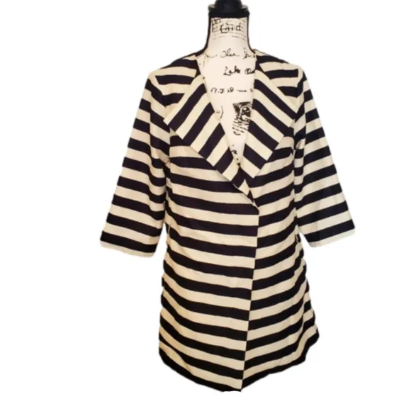 Boston Proper | Black &amp; White Striped PeaCoat Blazer Statement Jacket - Size: 10