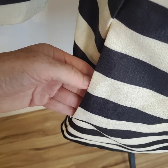 Boston Proper | Black &amp; White Striped PeaCoat Blazer Statement Jacket - Size: 10