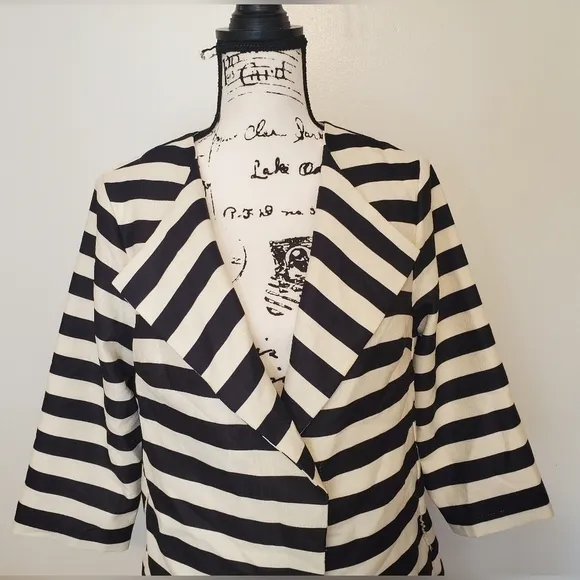 Boston Proper | Black &amp; White Striped PeaCoat Blazer Statement Jacket - Size: 10