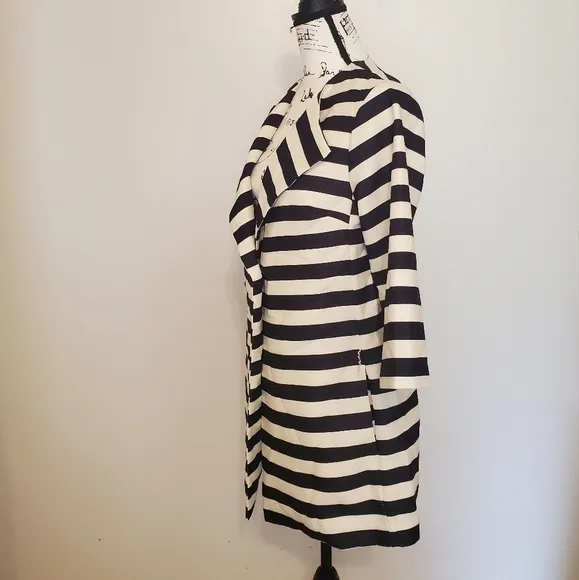 Boston Proper | Black &amp; White Striped PeaCoat Blazer Statement Jacket - Size: 10