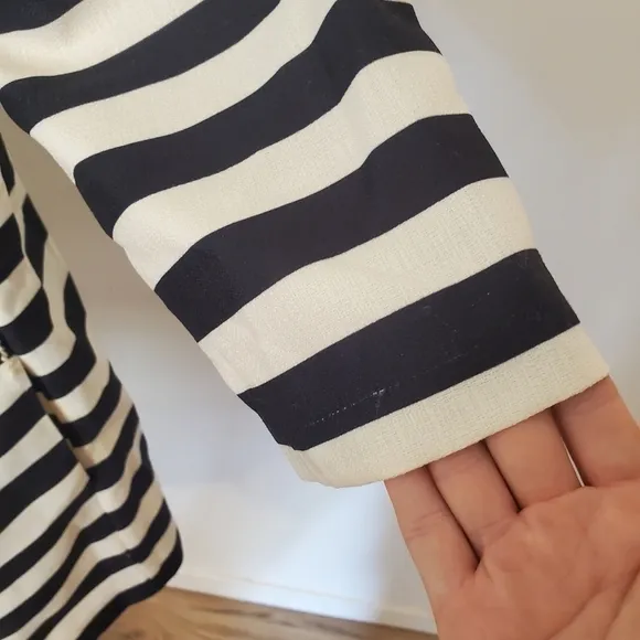 Boston Proper | Black &amp; White Striped PeaCoat Blazer Statement Jacket - Size: 10