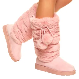 Brand New Pink Faux Fur Boots