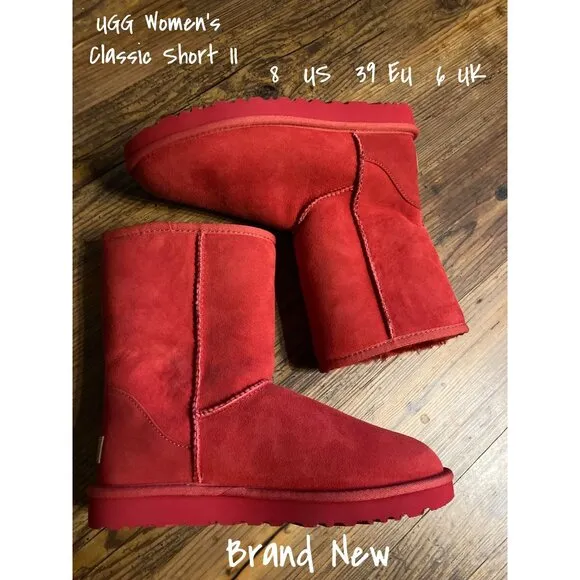 Brand New UGG Classic Short Red Sheepskin Boots for Women - Size 8 US, 39 EU New