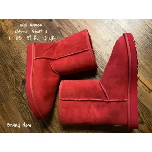 Brand New UGG Classic Short Red Sheepskin Boots for Women - Size 8 US, 39 EU New