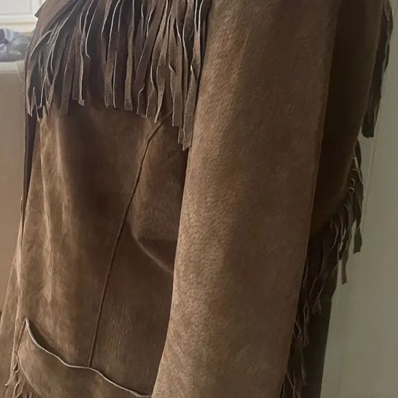 Brandon Thomas Brown leather coat with Fringe and Western Style- Size Medium