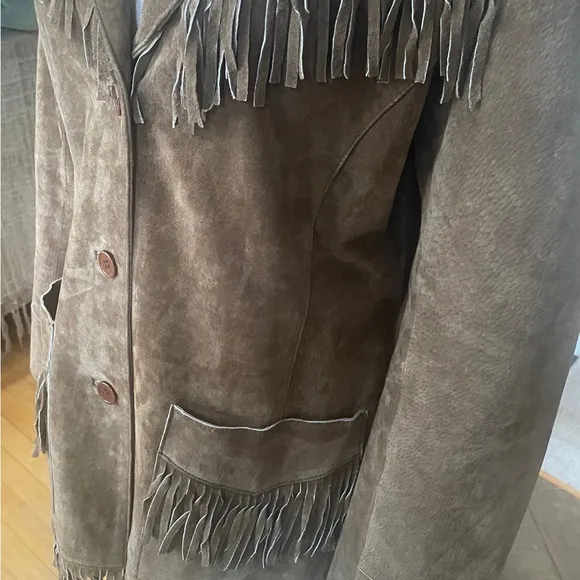 Brandon Thomas Brown leather coat with Fringe and Western Style- Size Medium