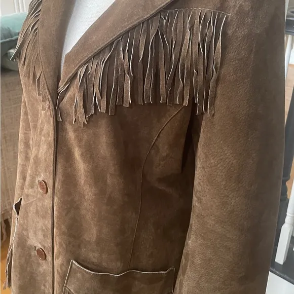 Brandon Thomas Brown leather coat with Fringe and Western Style- Size Medium