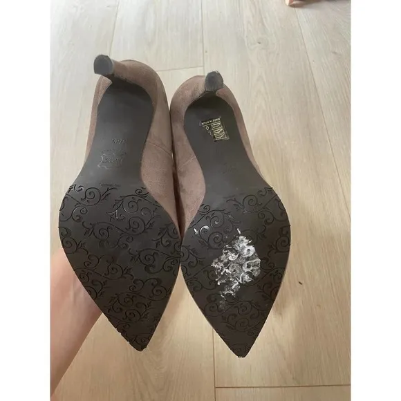BRENDA ZARO Made in Spain Women's Suede Gray Brown Heels Shoes Size 35.5