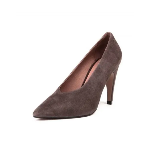 BRENDA ZARO Made in Spain Women's Suede Gray Brown Heels Shoes Size 35.5
