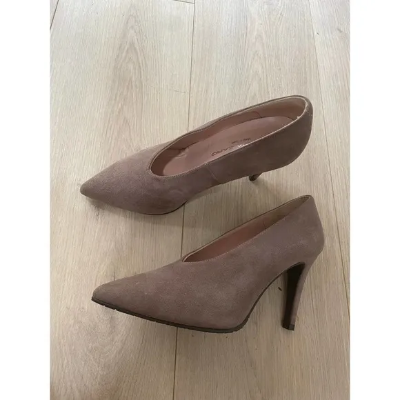 BRENDA ZARO Made in Spain Women's Suede Gray Brown Heels Shoes Size 35.5