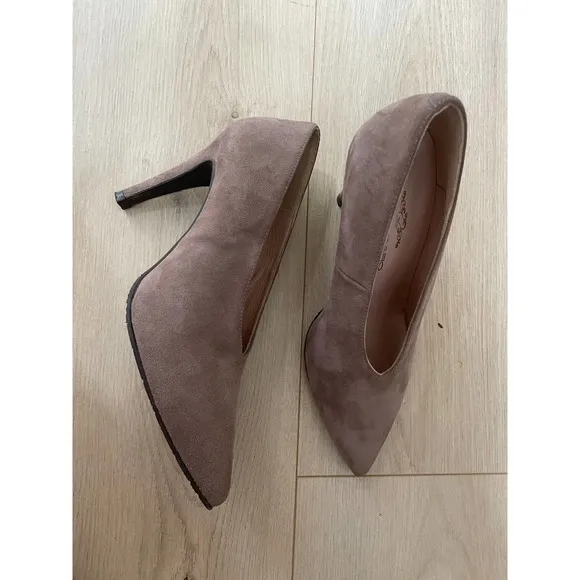 BRENDA ZARO Made in Spain Women's Suede Gray Brown Heels Shoes Size 35.5