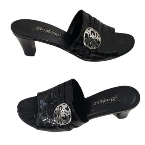 Brighton Tiamo Croc Embossed Heels in Black Color Size 8 M