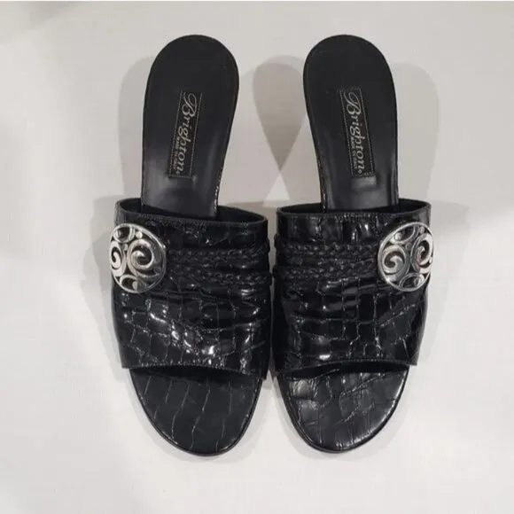 Brighton Tiamo Croc Embossed Heels in Black Color Size 8 M