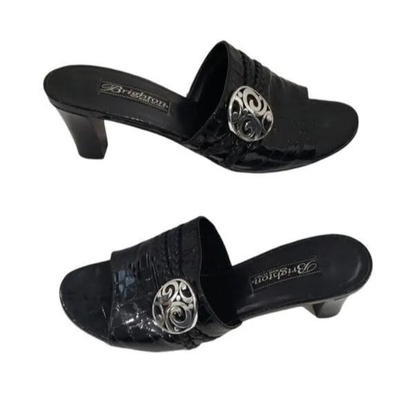Brighton Tiamo Croc Embossed Heels in Black Color Size 8 M