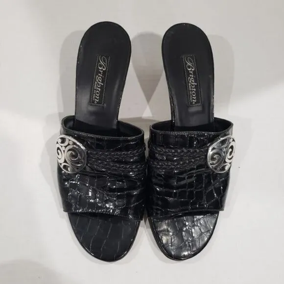 Brighton Tiamo Croc Embossed Heels in Black Color Size 8 M