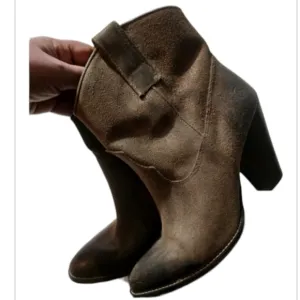 Bronx Leather Boots Booties Size 38 7.5 Short Cowboy Boots Brown Suede Shoes