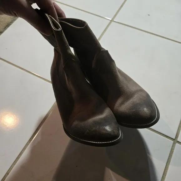 Bronx Leather Boots Booties Size 38 7.5 Short Cowboy Boots Brown Suede Shoes